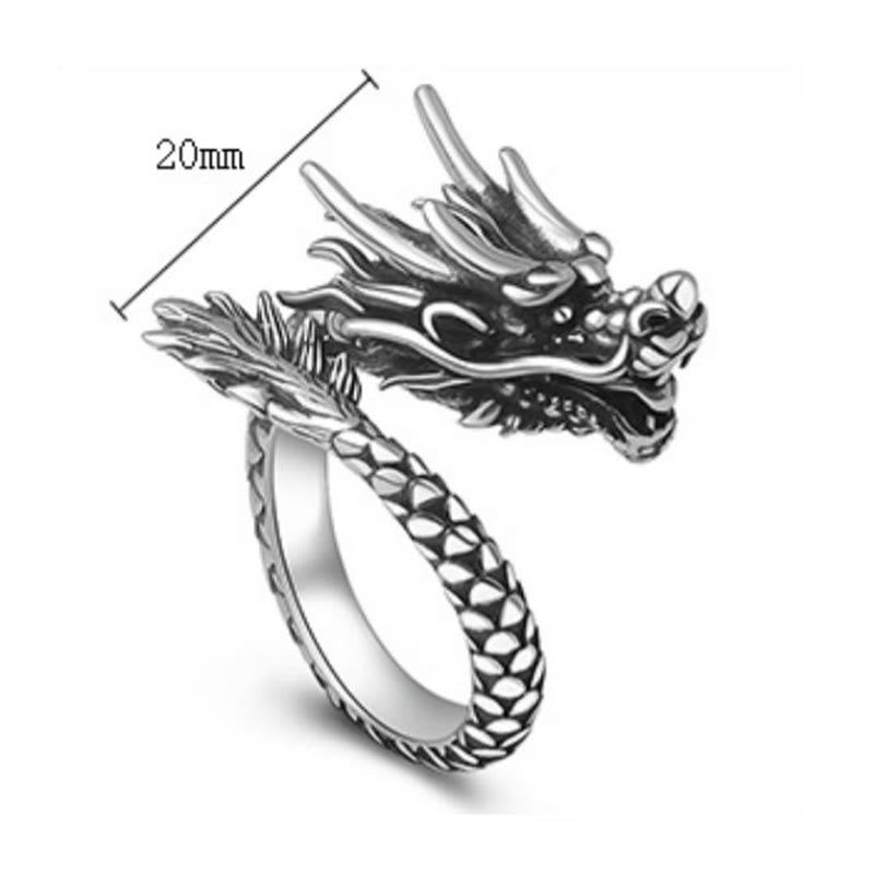 Anillo ajustable de plata de ley 990 con Buddha Stones , diseño de dragón vintage, protección de la suerte y fuerza