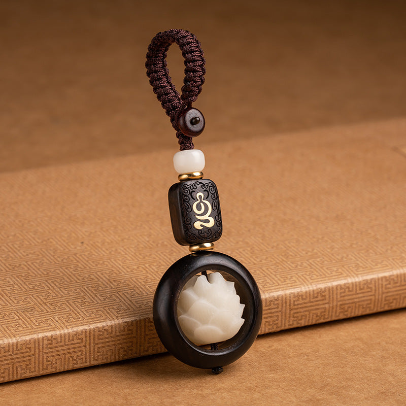 Llavero decorativo con Buddha Stones, madera de ébano, semillas de Bodhi y loto para la iluminación.