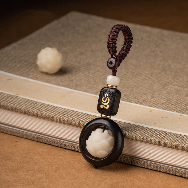 Llavero decorativo con Buddha Stones, madera de ébano, semillas de Bodhi y loto para la iluminación.