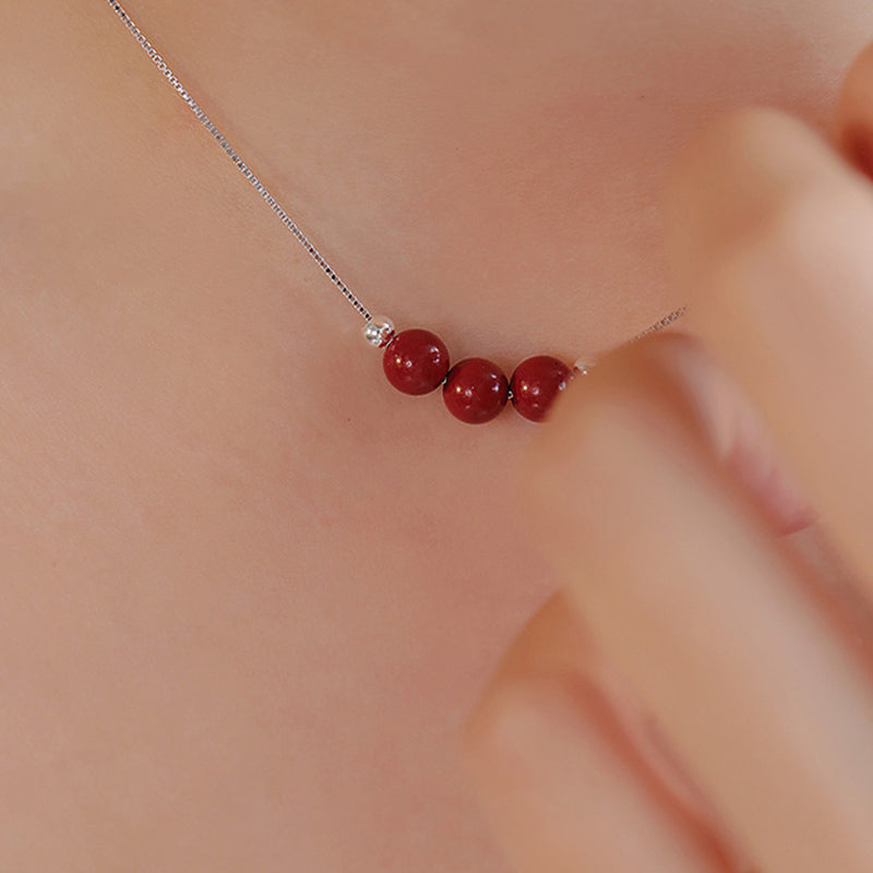 Colgante de collar con cuentas de cinabrio de plata de ley 925 con Buddha Stones - image 2