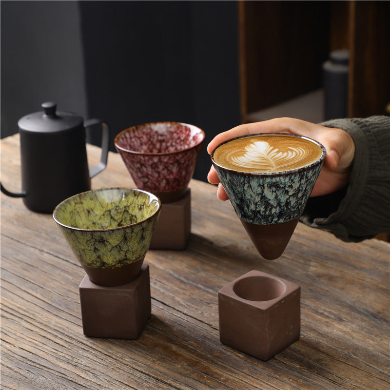 Taza de café de cerámica con cambio de horno Retro Buddha Stones, taza de café expreso con Base de 200ml - image 0