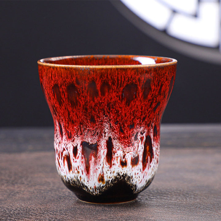 Taza de café de cerámica con diseño de cambio de horno Vintage de Buddha Stones , taza de té de 150ml - Rojo Blanco 7,5 cm * 7,5 cm * 150ml - image 8