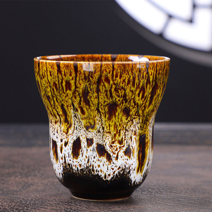 Taza de café de cerámica con diseño de cambio de horno Vintage de Buddha Stones , taza de té de 150ml - Amarillo Blanco 7,5 cm * 7,5 cm * 150ml - image 10