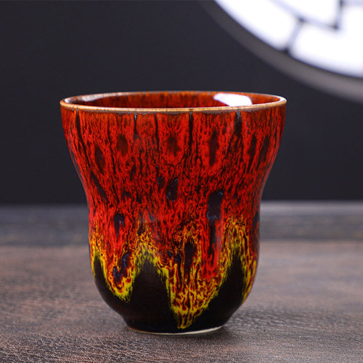 Taza de café de cerámica con diseño de cambio de horno Vintage de Buddha Stones , taza de té de 150ml - Rojo Amarillo 7,5 cm * 7,5 cm * 150ml - image 12