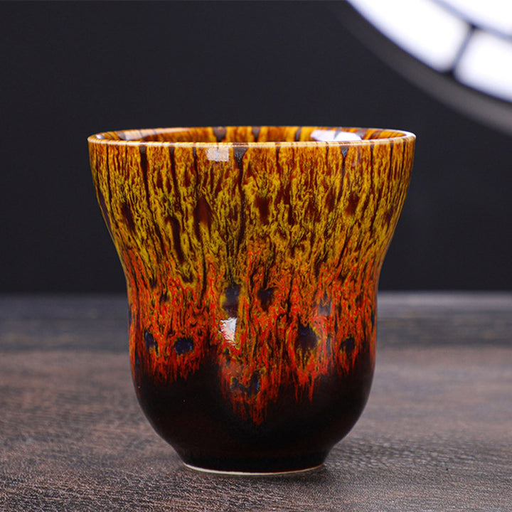 Taza de café de cerámica con diseño de cambio de horno Vintage de Buddha Stones , taza de té de 150ml - Amarillo Naranja 7,5 cm * 7,5 cm * 150ml - image 13