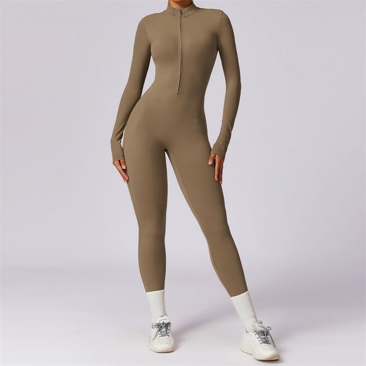 Buddha Stones Mujer Cremallera Manga Larga Shapewear Mono Deportes Fitness Yoga Body - Marrón - US8-10, UK/AU12-14, EU40-42 (XL) - image 36