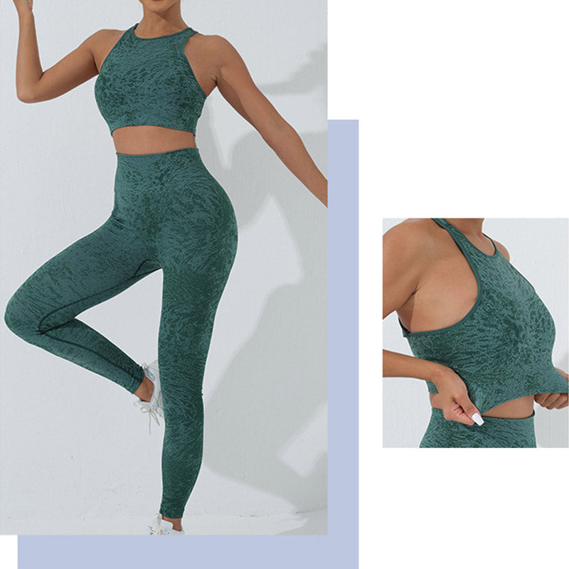 Buddha Stones Sin Costuras Fitness Crop Tank Top Cintura Alta Polainas Pantalones Deportes Gimnasio Yoga Trajes