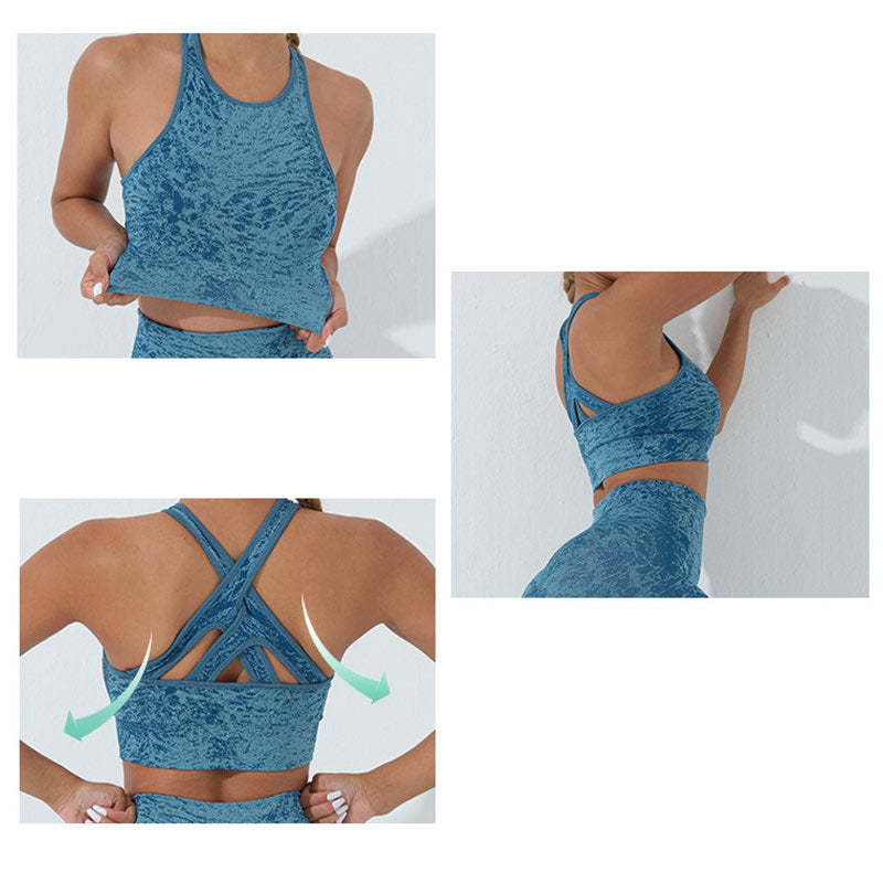 Buddha Stones Sin Costuras Fitness Crop Tank Top Cintura Alta Polainas Pantalones Deportes Gimnasio Yoga Trajes