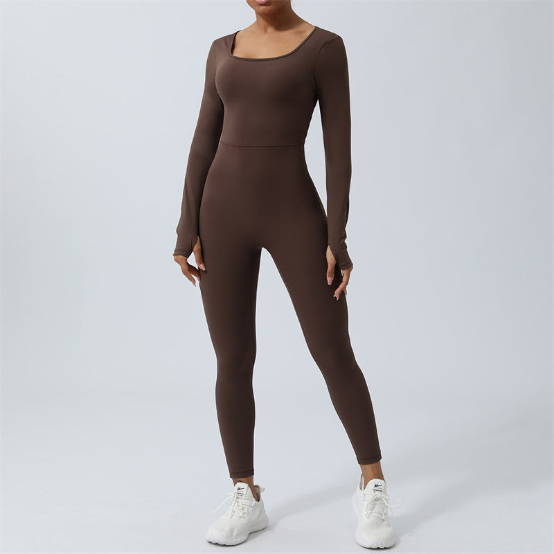 Buddha Stones Mono de manga larga sin espalda para mujer, mono deportivo para yoga y fitness - Marrón - US8-10, UK/AU12-14, EU40-42 (XL)  - image 17