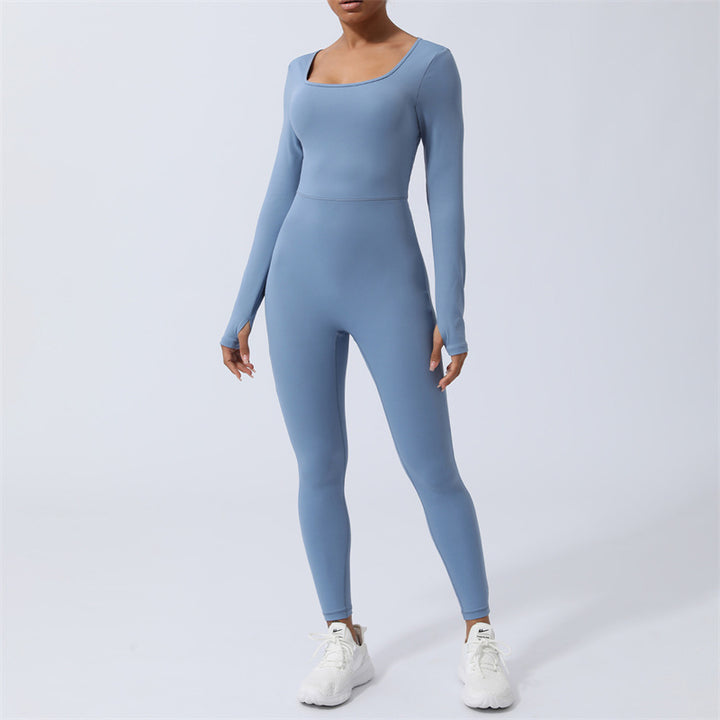 Buddha Stones Mono de manga larga sin espalda para mujer, mono deportivo para yoga y fitness - Azul - US8-10, UK/AU12-14, EU40-42 (XL)  - image 12