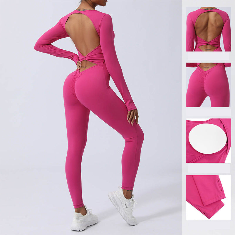 Buddha Stones Mono de manga larga sin espalda para mujer, mono deportivo para yoga y fitness - image 6