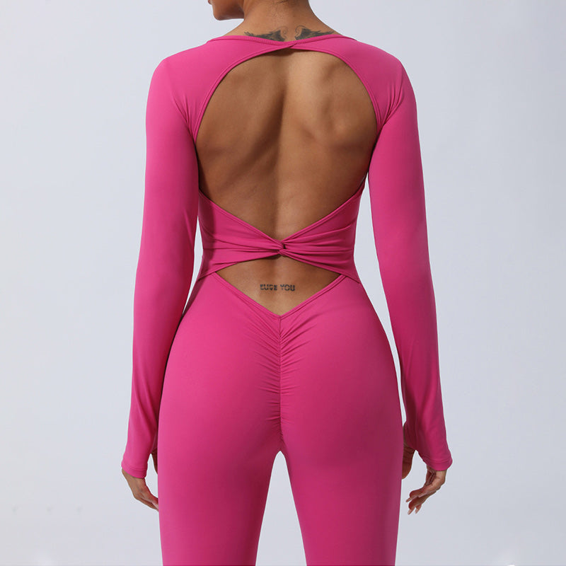 Buddha Stones Mono de manga larga sin espalda para mujer, mono deportivo para yoga y fitness - image 2