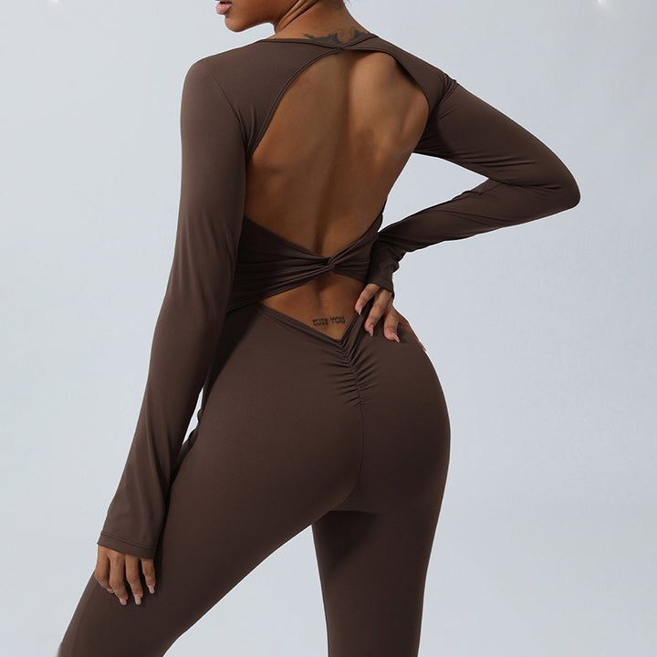 Buddha Stones Mono de manga larga sin espalda para mujer, mono deportivo para yoga y fitness - image 18