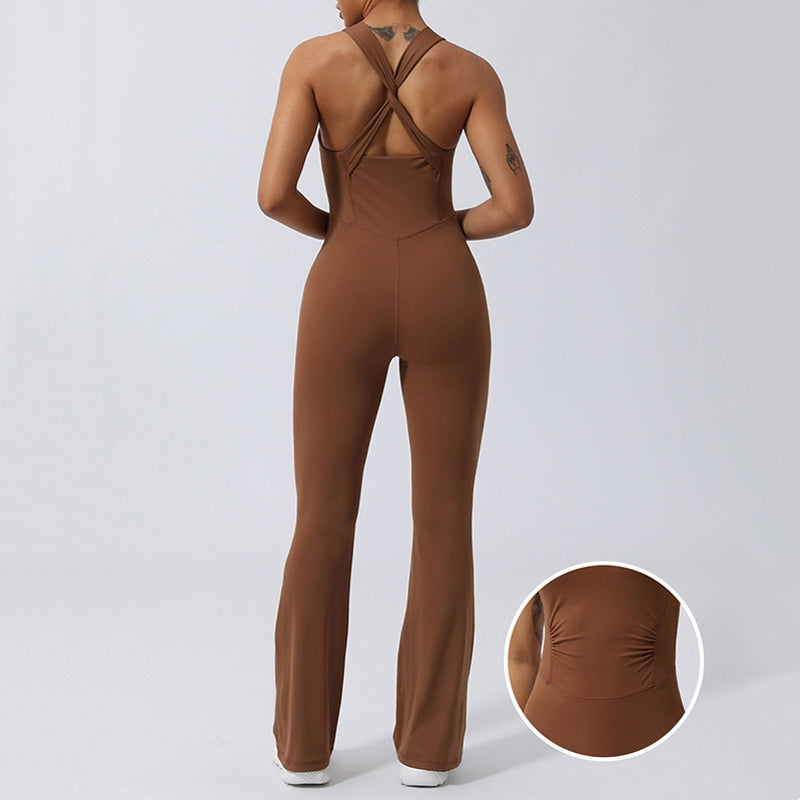 Buddha Stones Mujeres Entrenamiento Entrecruzado Sin Mangas Flare Mono Deportes Fitness Yoga Body - Marrón - US8-10, UK/AU12-14, EU40-42 (XL) - image 0