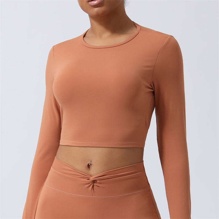 Buddha Stones Mujeres Entrenamiento Manga Larga Entrecruzada Sin Espalda Top Tee Leggings Deportes Fitness Yoga Traje - Arriba - Marrón anaranjado - US8-10, UK/AU12-14, EU40-42 (XL) - image 13