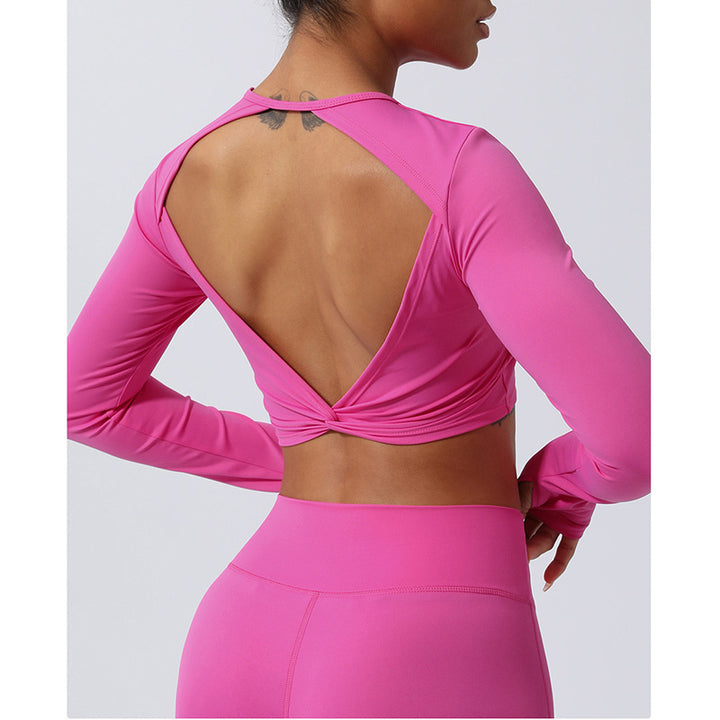 Buddha Stones Mujeres Entrenamiento Manga Larga Entrecruzada Sin Espalda Top Tee Leggings Deportes Fitness Yoga Traje