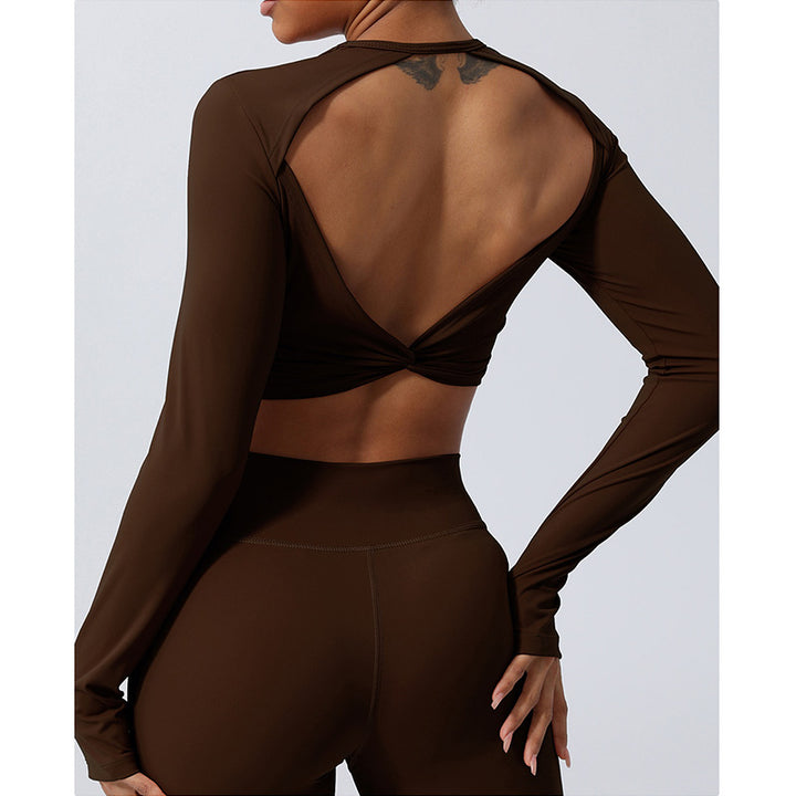 Buddha Stones Mujeres Entrenamiento Manga Larga Entrecruzada Sin Espalda Top Tee Leggings Deportes Fitness Yoga Traje
