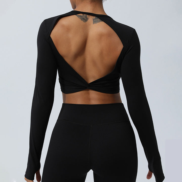 Buddha Stones Mujeres Entrenamiento Manga Larga Entrecruzada Sin Espalda Top Tee Leggings Deportes Fitness Yoga Traje
