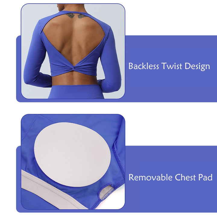 Buddha Stones Mujeres Entrenamiento Manga Larga Entrecruzada Sin Espalda Top Tee Leggings Deportes Fitness Yoga Traje