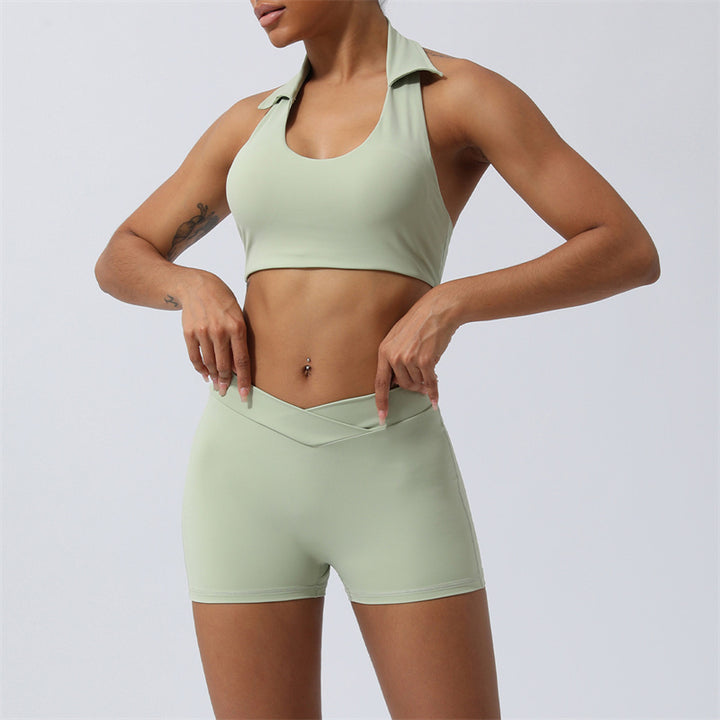Buddha Stones - Conjunto de 2 piezas de entrenamiento sin mangas, sin espalda, pantalones cortos acampanados, deportes, fitness, yoga - Verde - 2 piezas (top y pantalones cortos) - US8-10, UK/AU12-14, EU40-42 (XL)  - image 9
