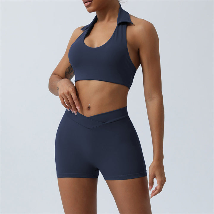 Buddha Stones - Conjunto de 2 piezas de entrenamiento sin mangas, sin espalda, pantalones cortos acampanados, deportes, fitness, yoga - Azul marino - 2 piezas (top y pantalones cortos) - US8-10, UK/AU12-14, EU40-42 (XL)  - image 14