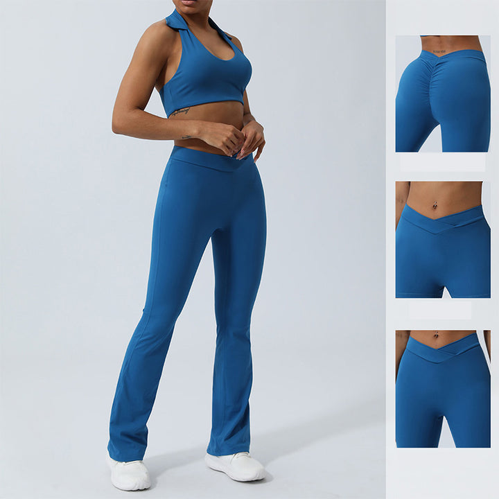Buddha Stones - Conjunto de 2 piezas de entrenamiento sin mangas, sin espalda, pantalones cortos acampanados, deportes, fitness, yoga - image 17
