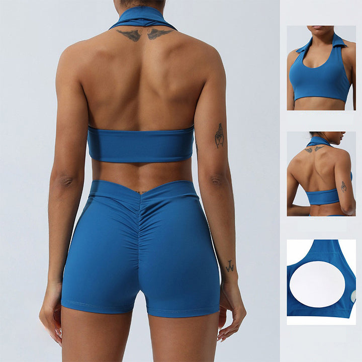 Buddha Stones - Conjunto de 2 piezas de entrenamiento sin mangas, sin espalda, pantalones cortos acampanados, deportes, fitness, yoga - image 3