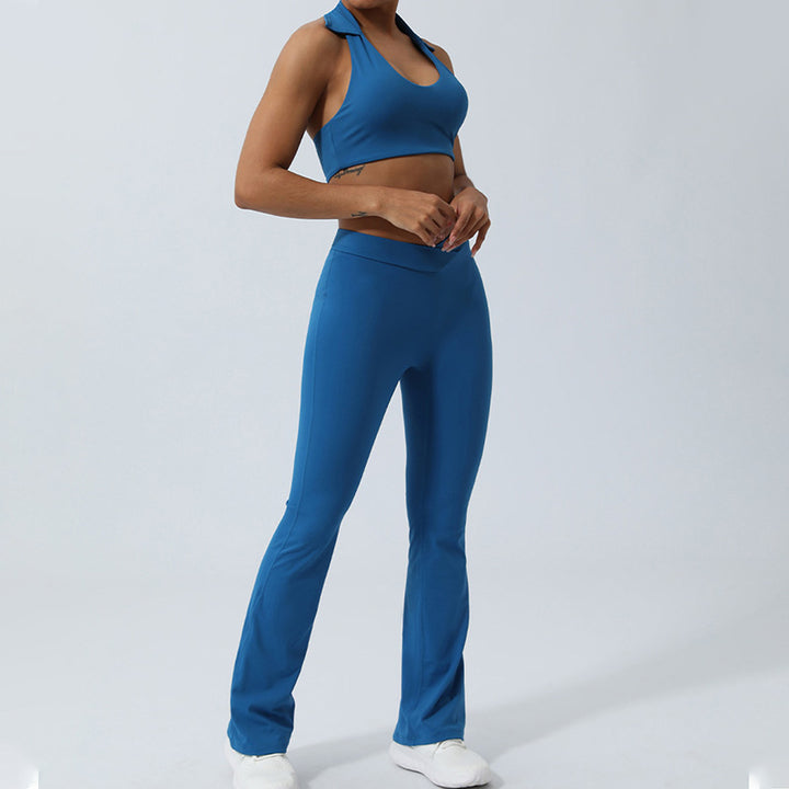 Buddha Stones - Conjunto de 2 piezas de entrenamiento sin mangas, sin espalda, pantalones cortos acampanados, deportes, fitness, yoga - image 18