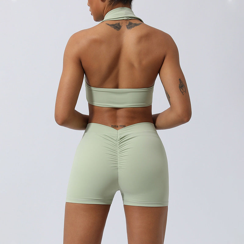 Buddha Stones - Conjunto de 2 piezas de entrenamiento sin mangas, sin espalda, pantalones cortos acampanados, deportes, fitness, yoga - image 10