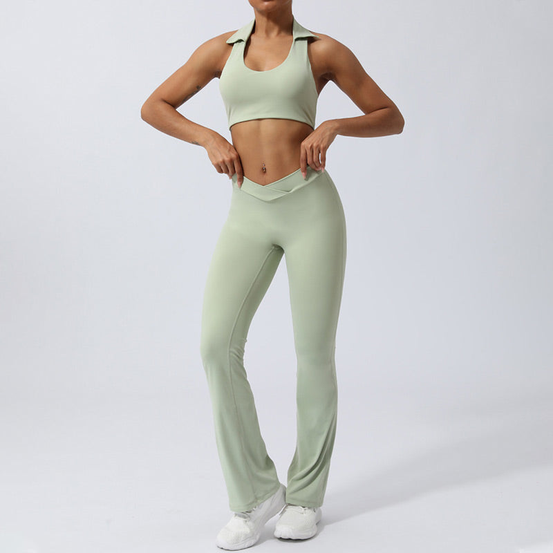 Buddha Stones - Conjunto de 2 piezas de entrenamiento sin mangas, sin espalda, pantalones cortos acampanados, deportes, fitness, yoga - image 21