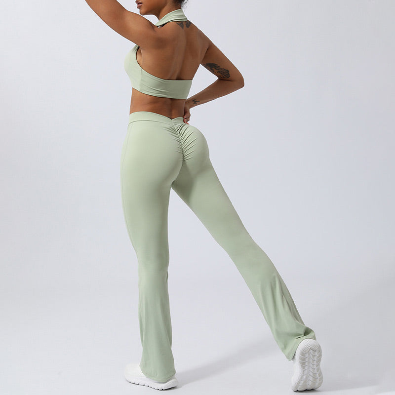 Buddha Stones - Conjunto de 2 piezas de entrenamiento sin mangas, sin espalda, pantalones cortos acampanados, deportes, fitness, yoga - image 20