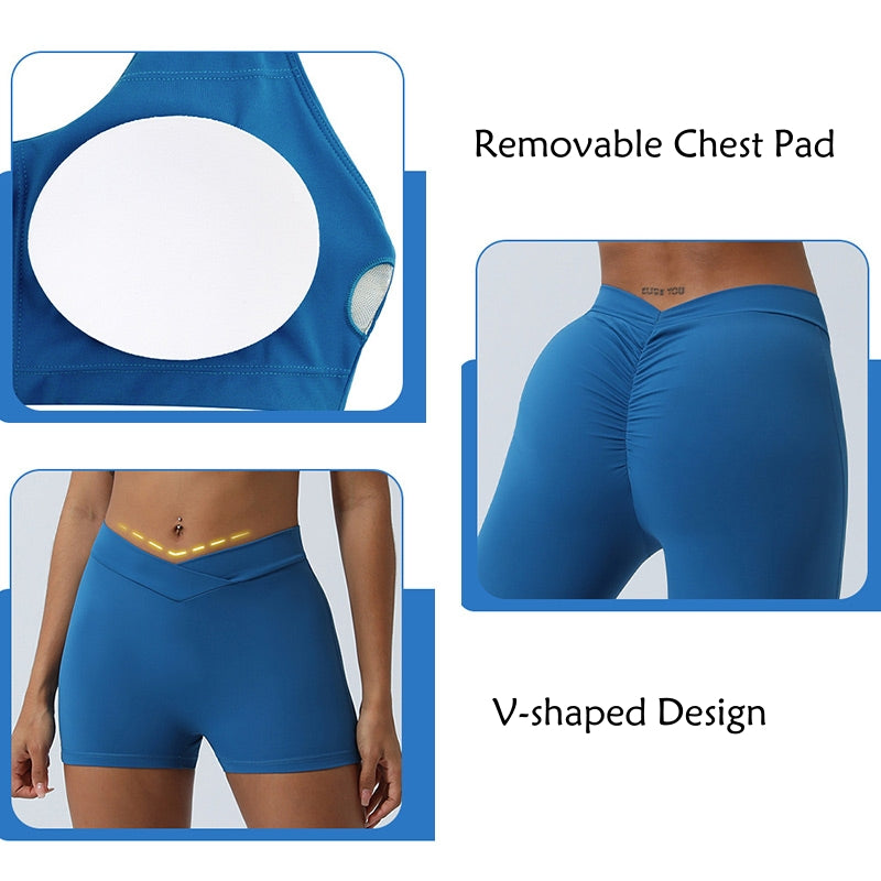 Buddha Stones - Conjunto de 2 piezas de entrenamiento sin mangas, sin espalda, pantalones cortos acampanados, deportes, fitness, yoga - image 6