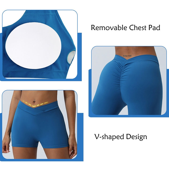 Buddha Stones - Conjunto de 2 piezas de entrenamiento sin mangas, sin espalda, pantalones cortos acampanados, deportes, fitness, yoga - image 6