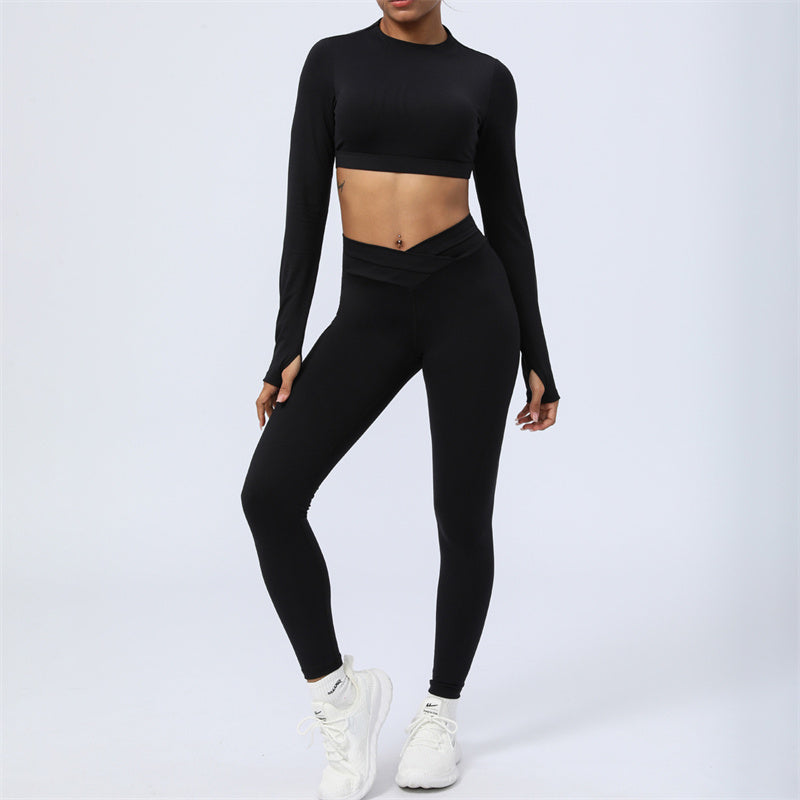 Buddha Stones - Conjunto de 2 piezas de manga larga sin espalda, sujetador, polainas, pantalones, fitness, yoga