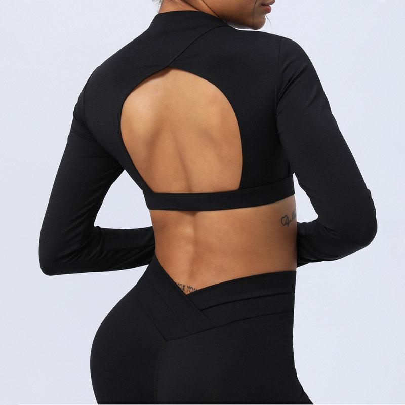 Buddha Stones - Conjunto de 2 piezas de manga larga sin espalda, sujetador, polainas, pantalones, fitness, yoga