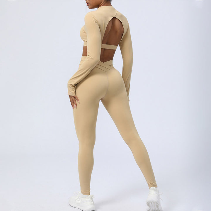 Buddha Stones - Conjunto de 2 piezas de manga larga sin espalda, sujetador, polainas, pantalones, fitness, yoga