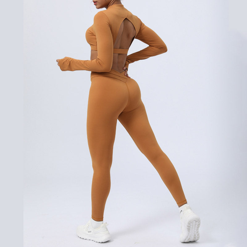 Buddha Stones - Conjunto de 2 piezas de manga larga sin espalda, sujetador, polainas, pantalones, fitness, yoga