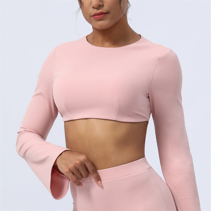 Buddha Stones de manga larga sin espalda correa superior sujetador pantalones acampanados fitness yoga traje - Rosa - Arriba - US8-10, UK/AU12-14, EU40-42 (XL)  - image 38