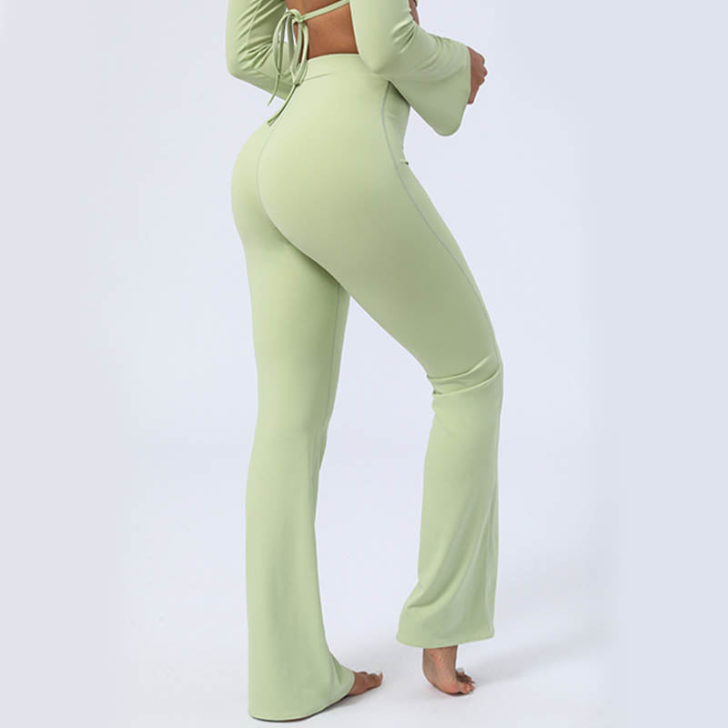 Buddha Stones de manga larga sin espalda correa superior sujetador pantalones acampanados fitness yoga traje - Verde - Pantalones - US8-10, UK/AU12-14, EU40-42 (XL)  - image 0