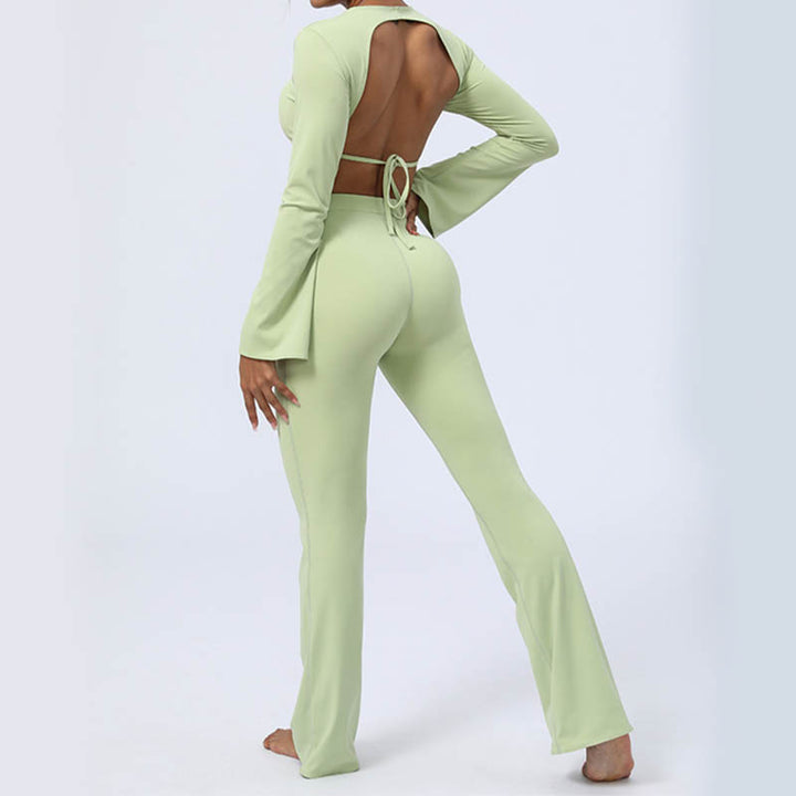 Buddha Stones de manga larga sin espalda correa superior sujetador pantalones acampanados fitness yoga traje - image 13