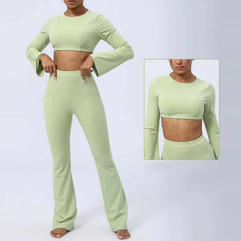 Buddha Stones de manga larga sin espalda correa superior sujetador pantalones acampanados fitness yoga traje - image 12