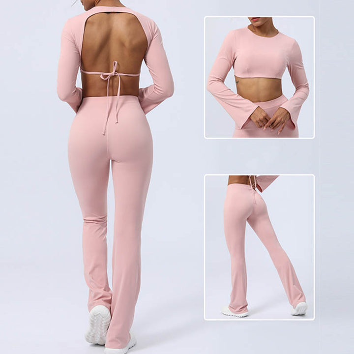 Buddha Stones de manga larga sin espalda correa superior sujetador pantalones acampanados fitness yoga traje - image 42
