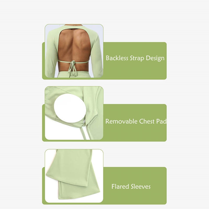 Buddha Stones de manga larga sin espalda correa superior sujetador pantalones acampanados fitness yoga traje - image 15