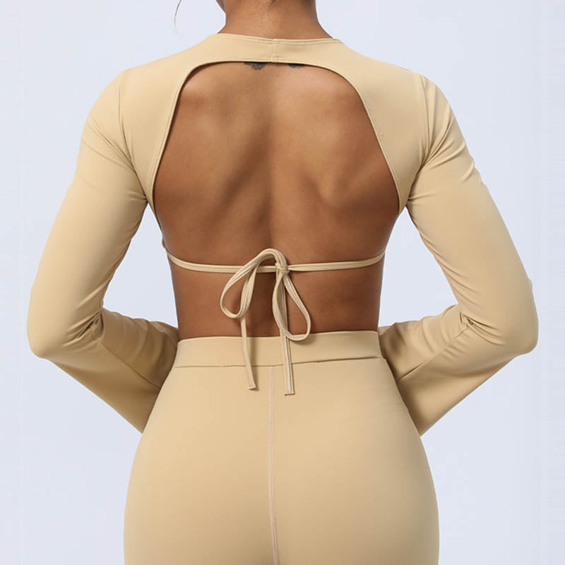 Buddha Stones de manga larga sin espalda correa superior sujetador pantalones acampanados fitness yoga traje - image 24