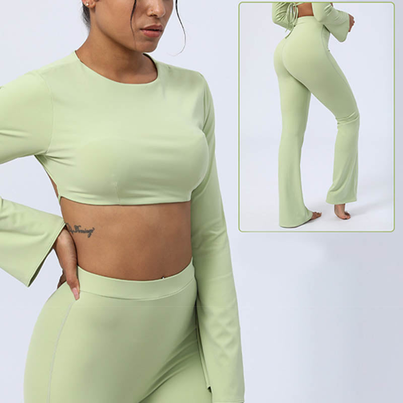 Buddha Stones de manga larga sin espalda correa superior sujetador pantalones acampanados fitness yoga traje - image 11