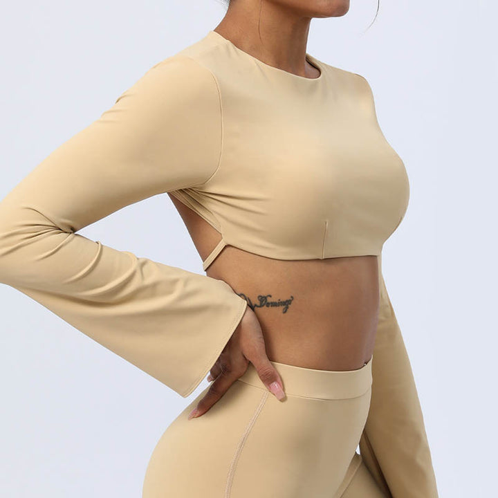 Buddha Stones de manga larga sin espalda correa superior sujetador pantalones acampanados fitness yoga traje - image 23