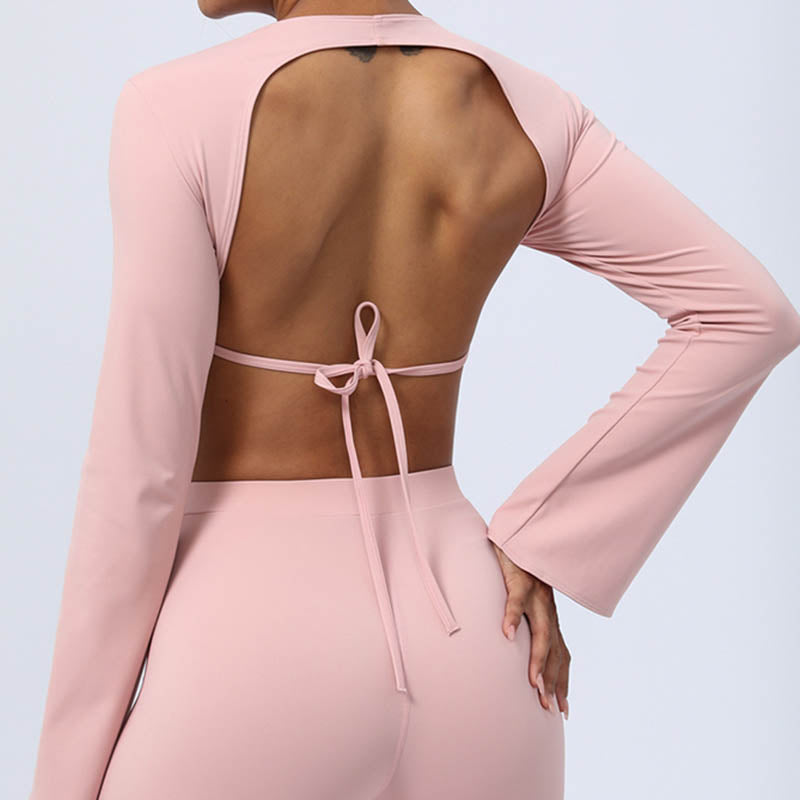 Buddha Stones de manga larga sin espalda correa superior sujetador pantalones acampanados fitness yoga traje - image 39