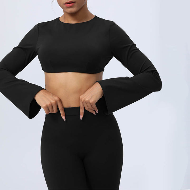 Buddha Stones de manga larga sin espalda correa superior sujetador pantalones acampanados fitness yoga traje - image 48
