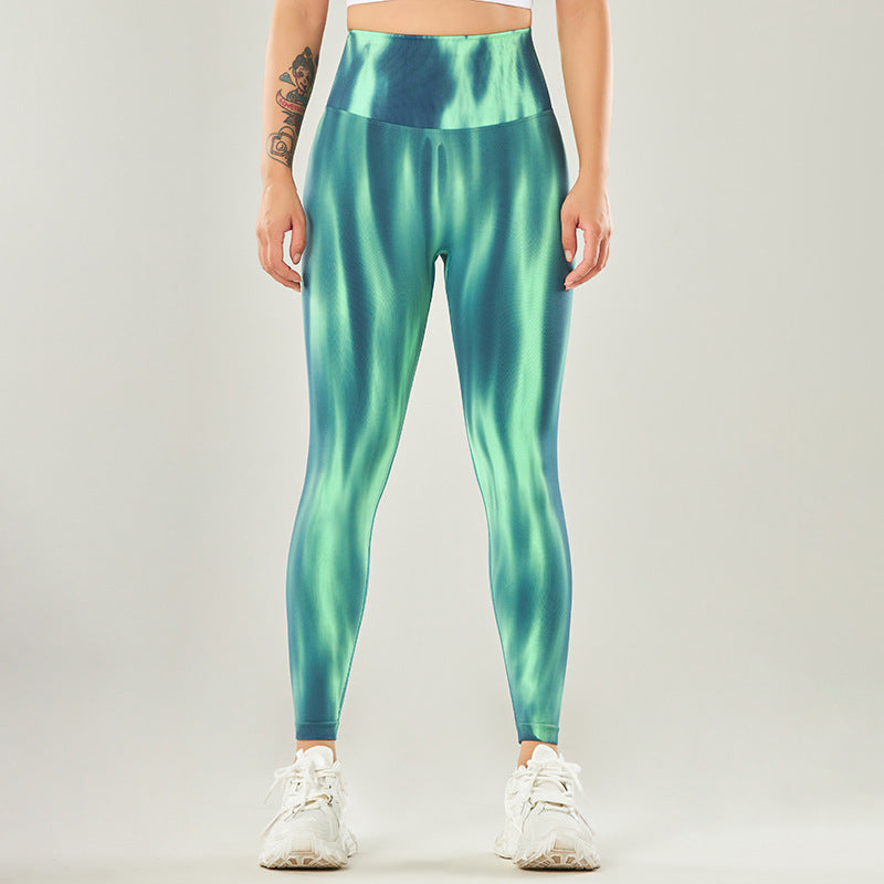 Pantalones deportivos con estampado de teñido anudado sin costuras con Buddha Stones, polainas deportivas de cintura alta, pantalones de yoga para mujer