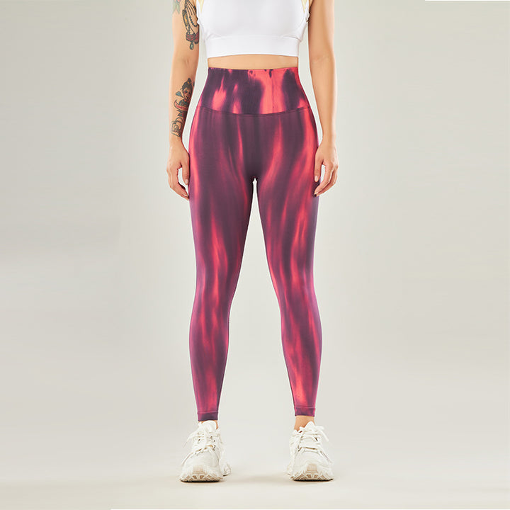 Pantalones deportivos con estampado de teñido anudado sin costuras con Buddha Stones, polainas deportivas de cintura alta, pantalones de yoga para mujer